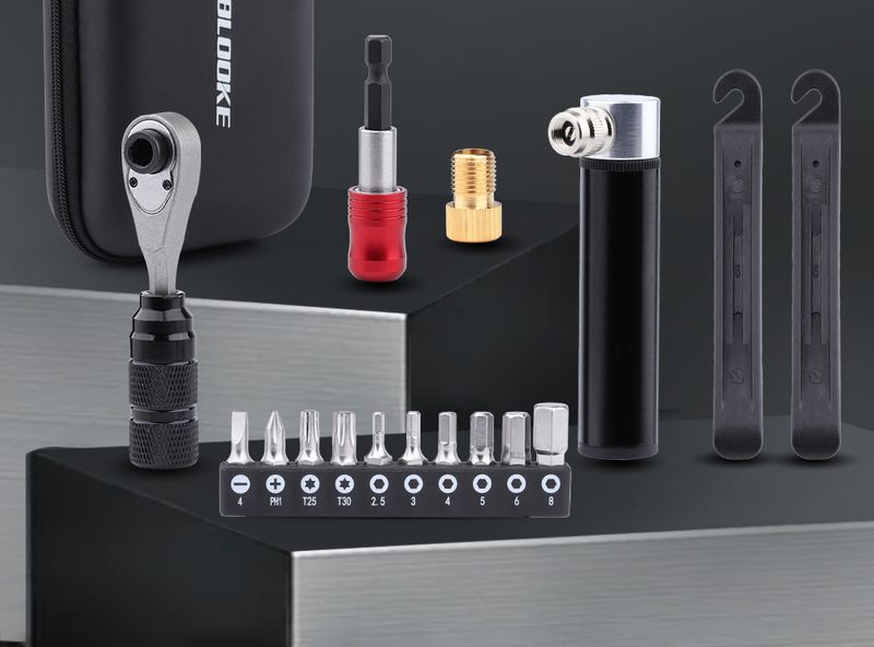 BLOOKE Bicycle Repair Box Ratchet Socket Wrench Tire Lever Pump Multi-Function Tool Kit_voghion.com