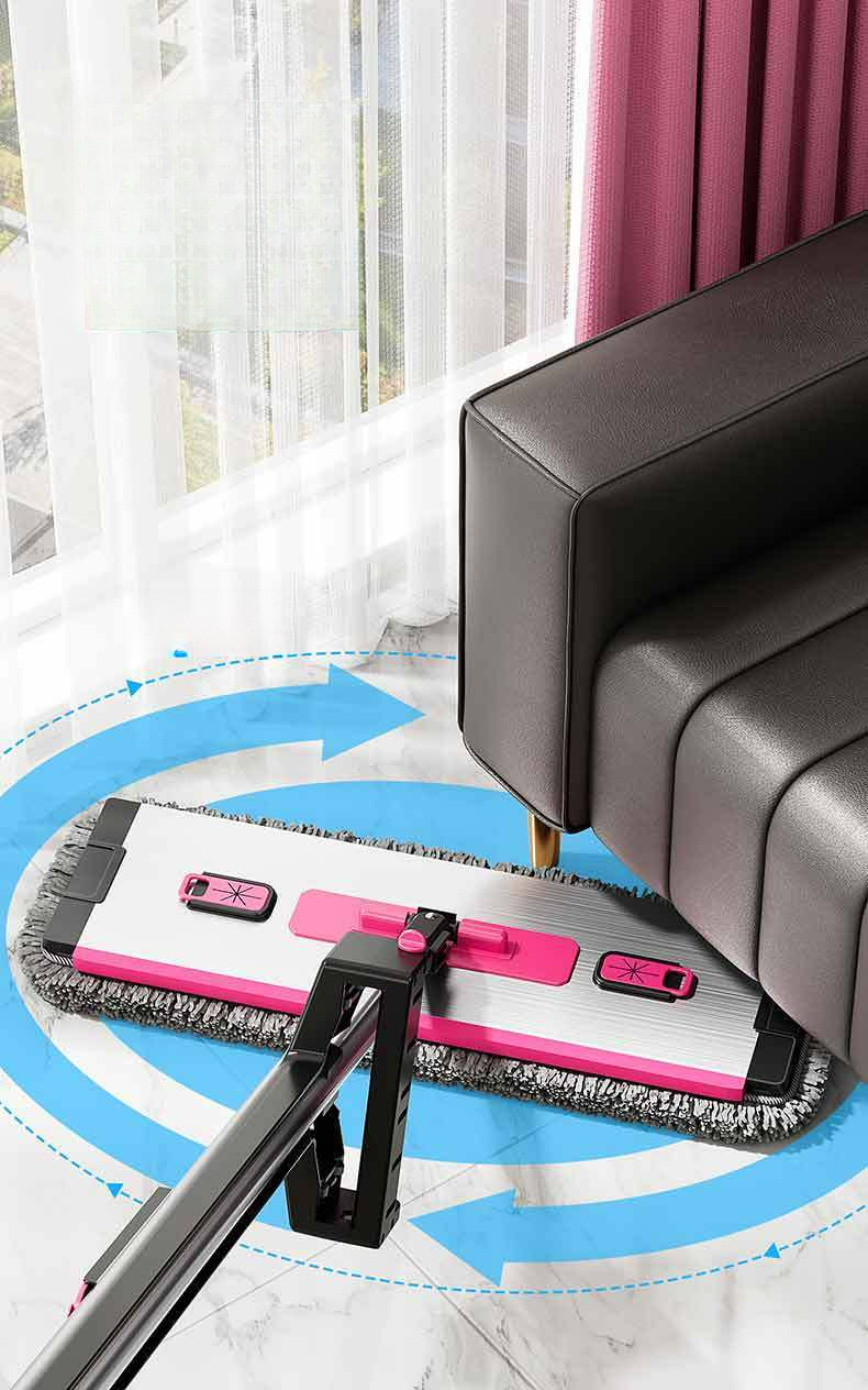 Unique Thickened Chenille Stainless Steel Rod Clamp Fixed Dual-use Dry And Wet Hand-free Household One-sweep Flat Mop_voghion.com