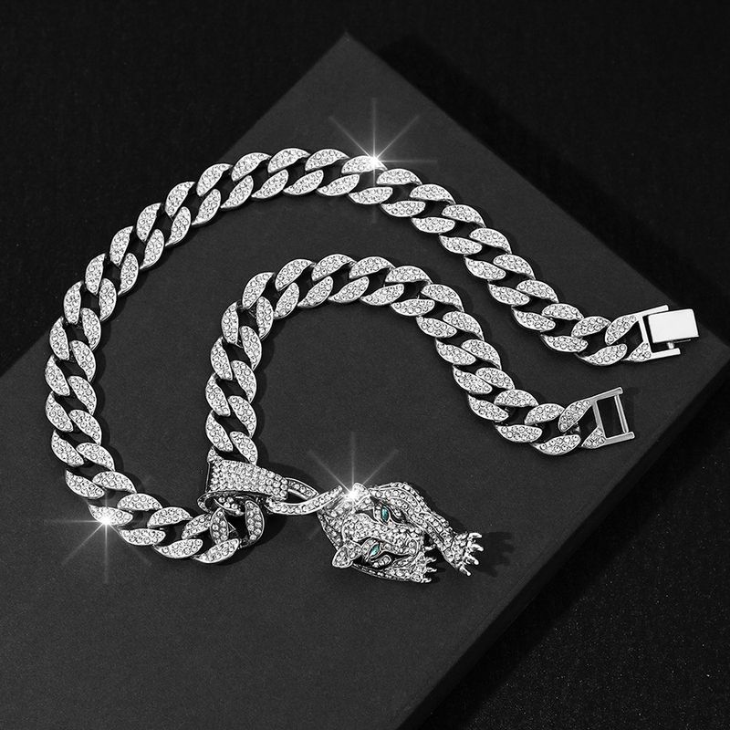 New Niche Personalit Leopard Pendant Full Of Diamonds, Fashionable Street Hip-hop Watch Buckle, Cuban Necklace_voghion.com