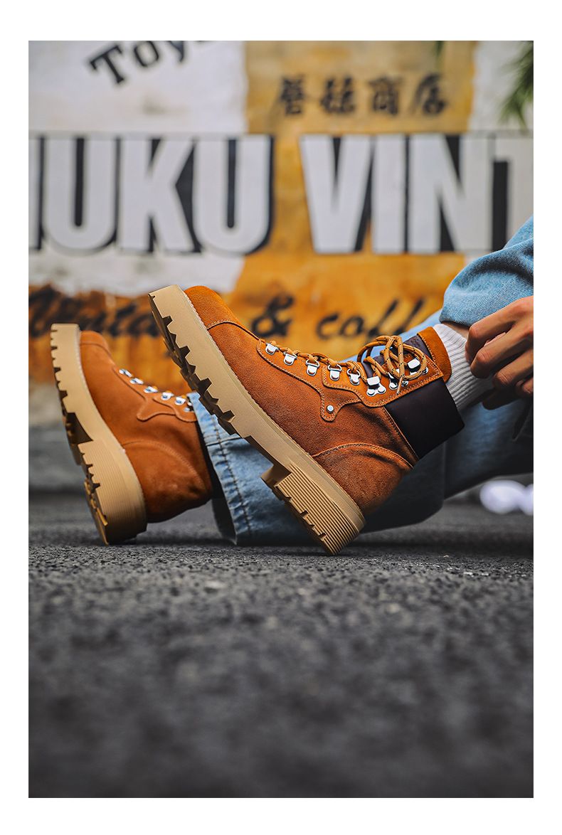 Cowhide Outdoor Tooling Boots Retro American Medium Tube Seven-hole Martin Boots Couple Thick-soled Heightening Desert Men_voghion.com