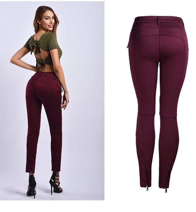 Damenbekleidung Jeansshorts Nähte Reißverschluss Motorrad Slim Stretch einfarbige Jeans_voghion.com