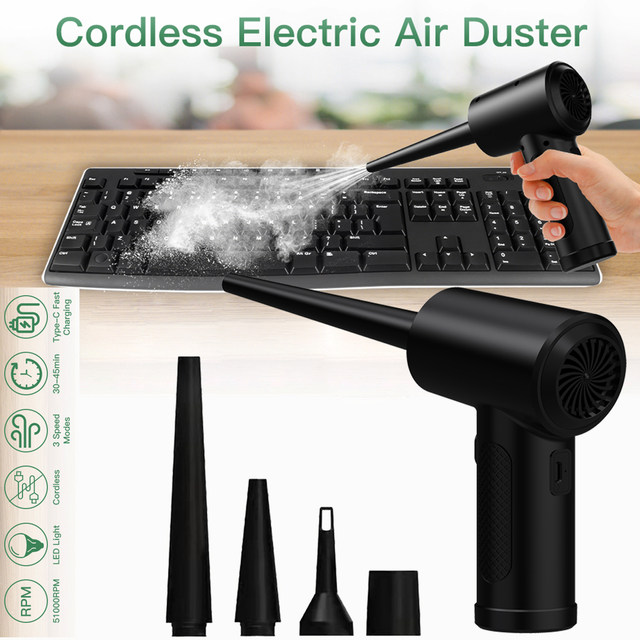 Compressed Air Duster For Computer Keyboard 51000 RPM USB Charging Mini Electric Cordless PC Car Cleaner Wireless Air Blower_voghion.com