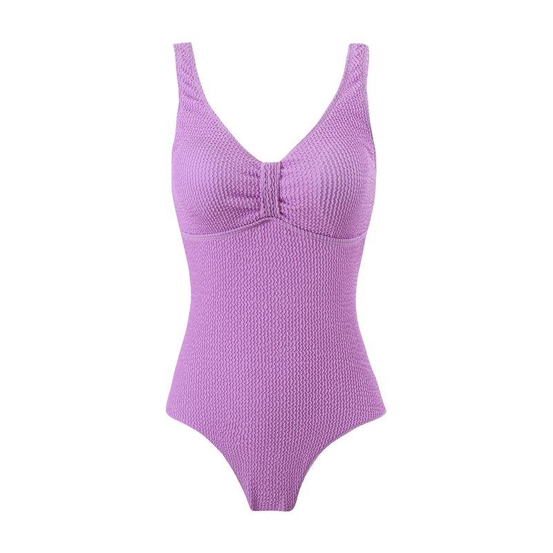 Traje de baño de una pieza de color sólido para mujer, estilo conservador, para vacaciones en la playa y aguas termales._voghion.com
