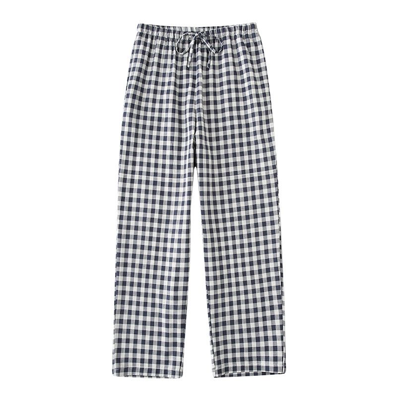 MUJI Style Pure Cotton Double Gauze Plaid Couple's Single Pajama Pants For Men And Women's Home Pants Casual Pants_voghion.com