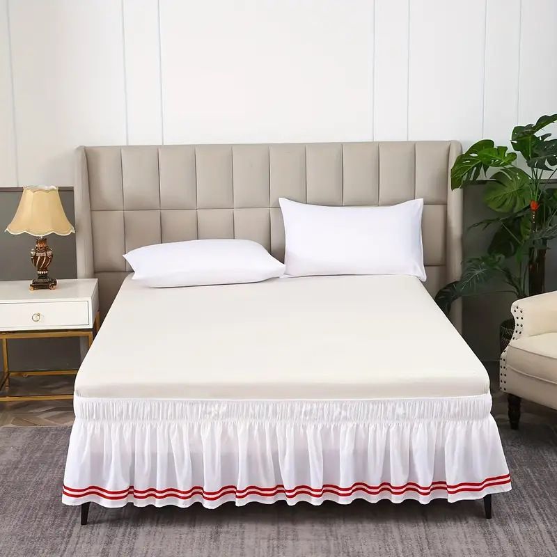 Gonna da letto elasticizzata aderente - Volant antipolvere tinta unita e a righe (tessuto antipiega con tasche profonde per letto matrimoniale/king size, facile da installare)_voghion.com