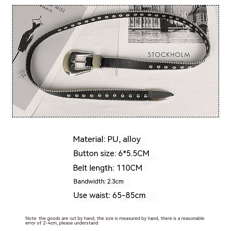 Ceinture fine en métal polyvalent pour femmes, nouveau Style Punk, ceinture en jean, Rivet décoratif, petite ceinture de pantalon_voghion.com