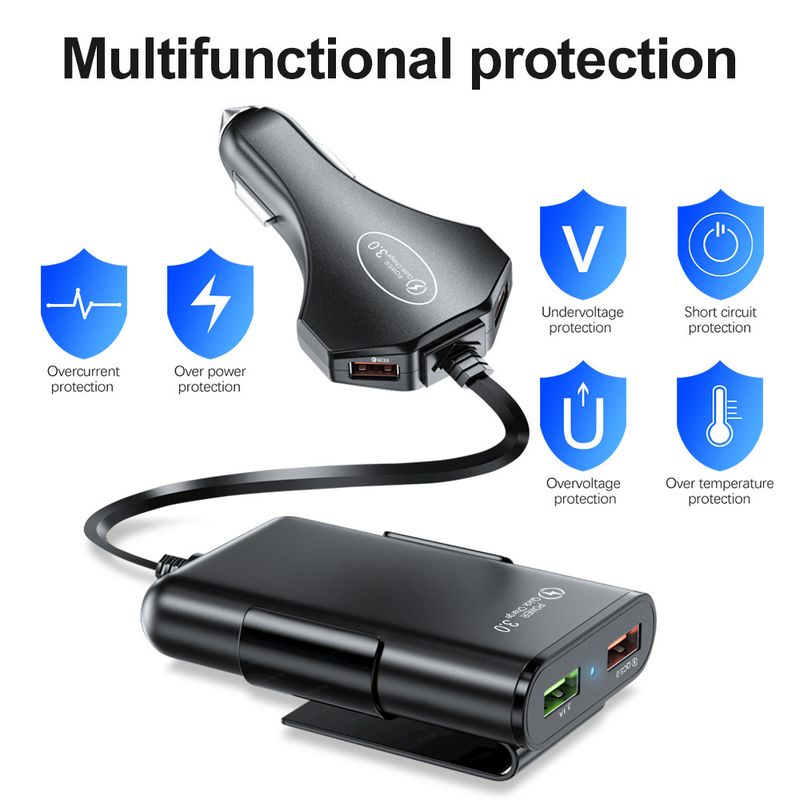 Müzik Festivali QC3.0 ön ve arka şarj cihazları, hızlı 12A, bir ila dört, kablolu 4USB, çoklu flaş şarj, dört portlu araç şarjı_voghion.com
