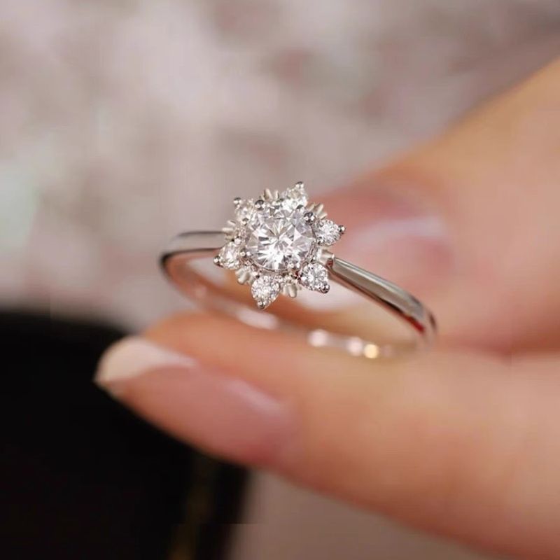 Simulated Snowflake Moissanite Diamond For Women Unique Design Fashion Gift Wedding Ring Adjustable_voghion.com