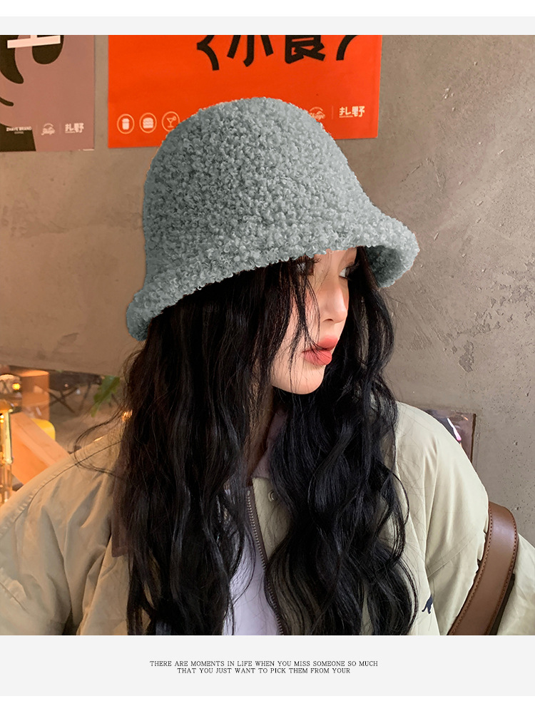 Herfst en winter Nieuwe Koreaanse pluche damesgezicht met kleine pothoed Outdoor Warme effen kleur Eenvoudige zoete emmerhoed_voghion.com