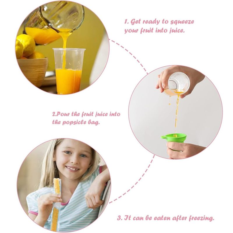 Popsicle Bags Disposable Ice Pop Bags DIY Popsicle Freezer Bags For Yogurt Sticks, Juice, Ice Candy Pops Comes With Silicone Funnel 8"x2" (300)_voghion.com