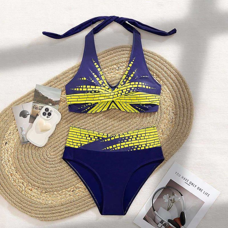 Bikini de cintura alta ajustado para mujer, estilo conservador, para natación, deportes de aguas termales y ocio._voghion.com