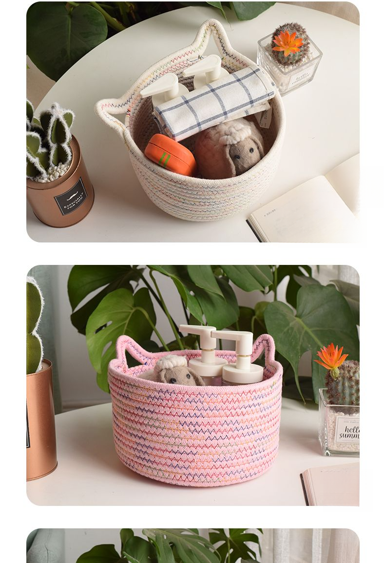 Umweltfreundlicher handgefertigter Aufbewahrungskorb aus Baumwollseilgewebe, Schlüsselfernbedienung, Schreibwaren, Schmuck, Kosmetik,_voghion.com