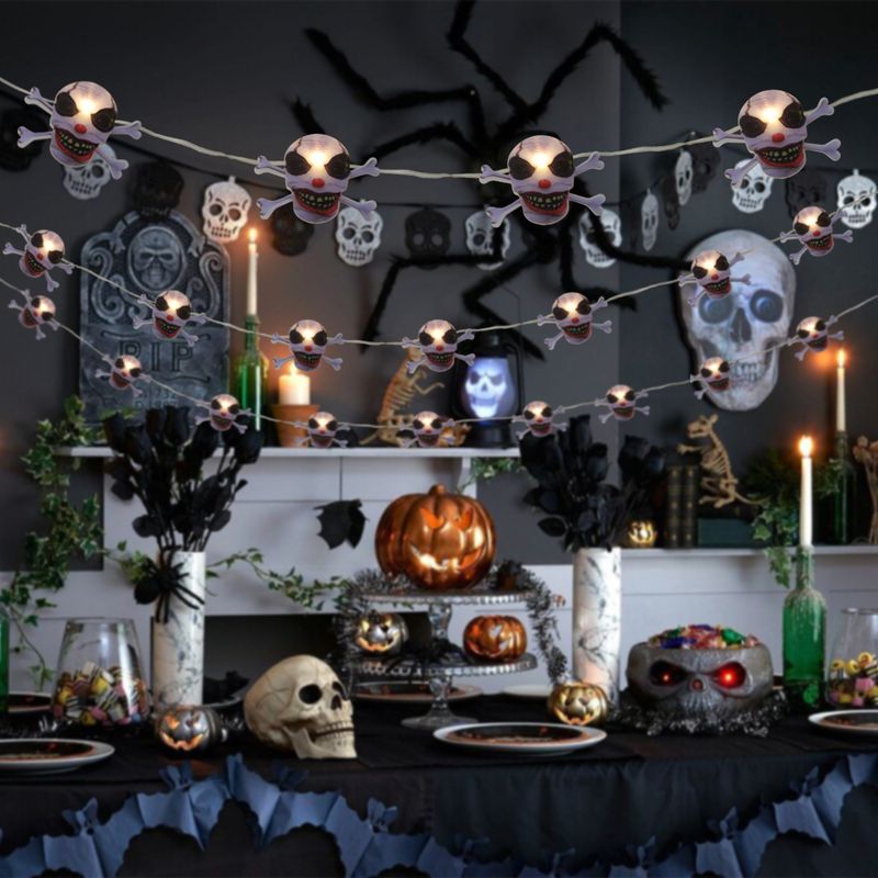 10-LED Skull String Lights For Halloween Party, Escape Room, Indoor Decor - Warm White Light, Battery Powered, Durable Plastic"_voghion.com