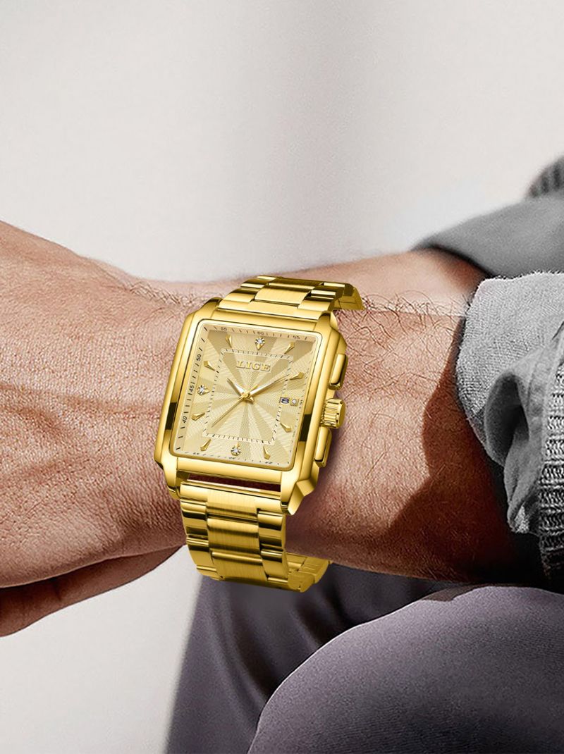 Men's Business Quartz Watch With Date Display, Water Resistant Stainless Steel Band, Square Mineral Glass Steel Belt Quartz Watch Men's Watch_voghion.com