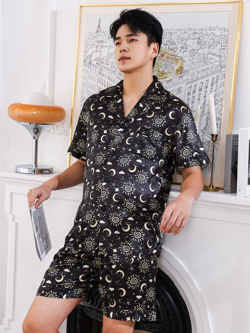 Men's clothing men's large size loose home clothes summer men's breathable thin short-sleeved shorts ice silk pajamas set_voghion.com