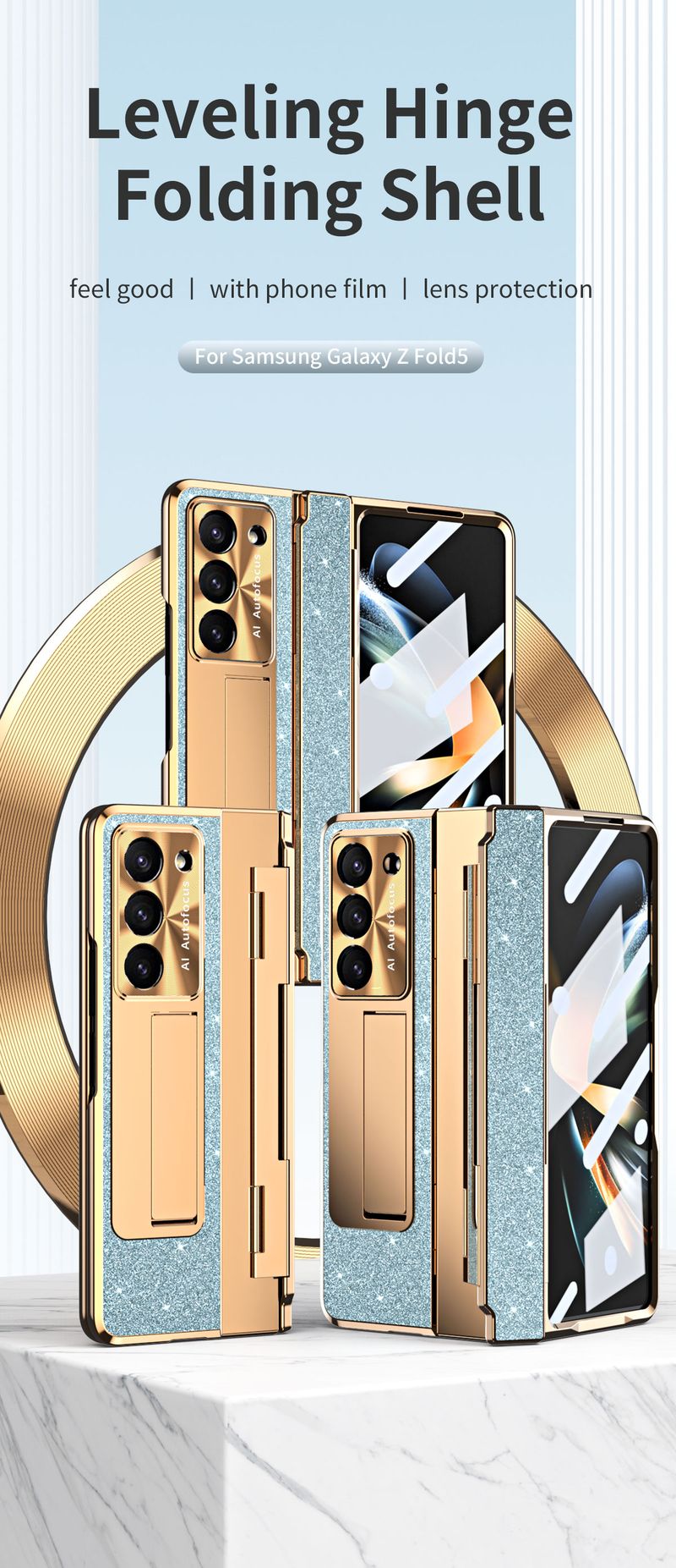 Voor Samsung Galaxy Z Fold 3 4 5 6 Luxe Elegante Zakelijke Glitter Camera Protector Screen Film Houder Stand Telefoon Case cover_voghion.com