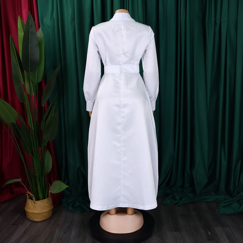 Damenbekleidung Herbst neuer Stil große Schaukel einfarbig Revers lange Ärmel A-Linie Rock afrikanisches Kleid_voghion.com