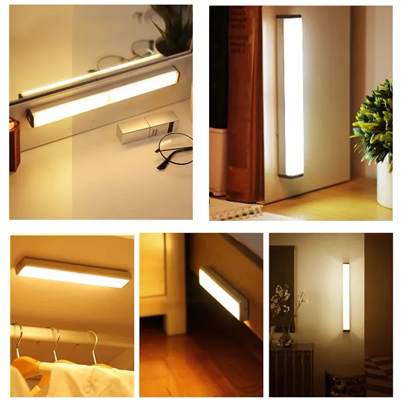 Sensore di movimento notturno Lampada a LED Wireless TYPE-C Ricaricabile Lampada da armadio per armadio Retroilluminazione per scale per cucina _voghion.com
