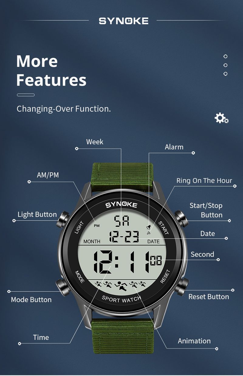 Reloj deportivo digital para hombre con correa de nailon, resistente al agua hasta 50 m, gran pantalla LED, luminoso, ideal para senderismo al aire libre, informal, moderno y con pantalla grande para estudiantes._voghion.com