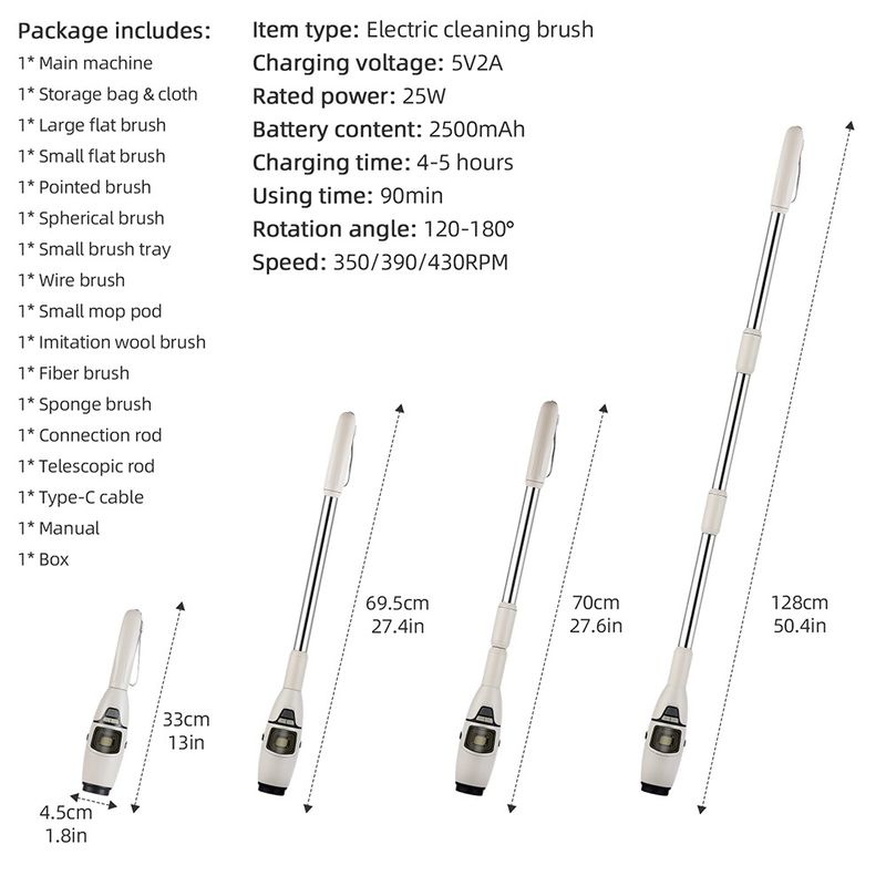 Cepillo de limpieza eléctrico 10 en 1, cepillo de limpieza eléctrico inalámbrico, cepillo de limpieza giratorio, cepillo de limpieza para ducha_voghion.com