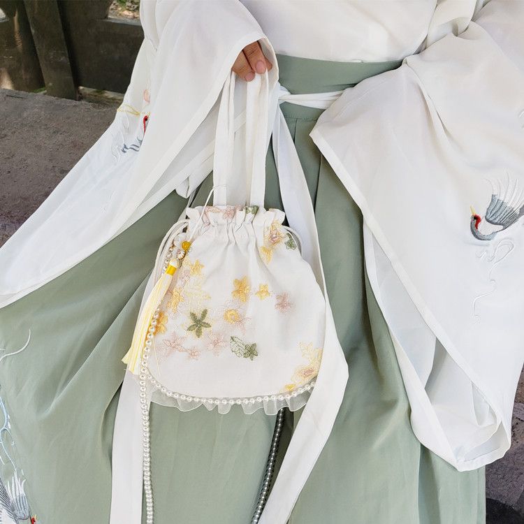 Nuova borsa a tracolla cinese da donna in stile antico con nappa in costume da fata, stile perla Hanfu Forest_voghion.com