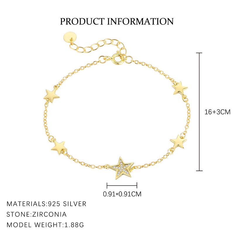 Bracelet tendance en argent pur S, polyvalent, géométrique, en forme d'étoile à cinq branches, serti de diamants, style français clair._voghion.com