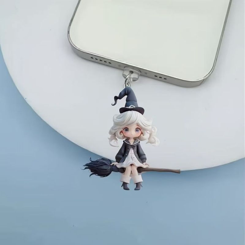 Nuovissimo tappo antipolvere per telefono in acrilico 2D con design a forma di piccola strega sognante in cristallo_voghion.com