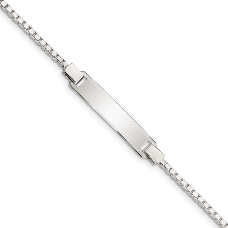 Sterling Silver Engraveable Childrens ID On Box Chain Bracelet_voghion.com