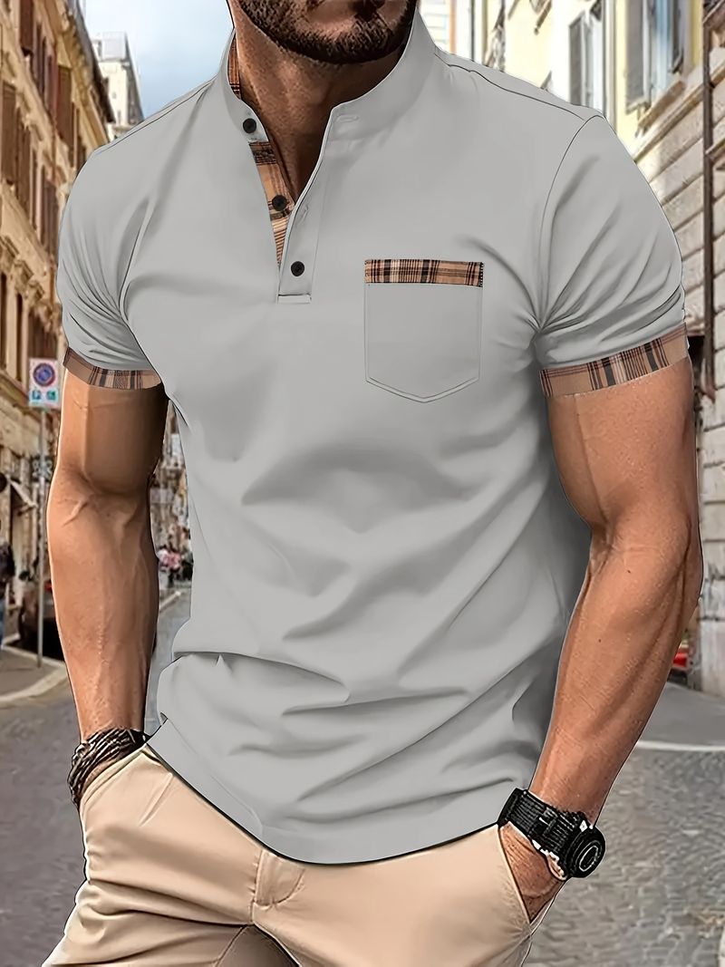 2025d 2025 Neues Herren-Lässiges Kurzarm-Poloshirt mit Stehkragen und Knopfleiste, vielseitiges T-Shirt_voghion.com
