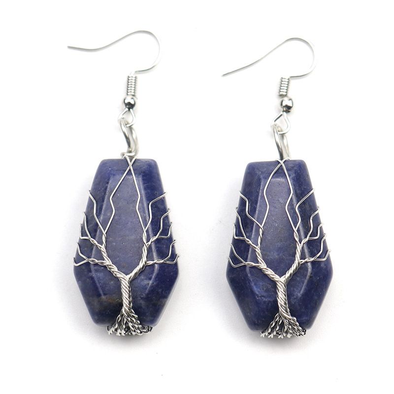 New Handmade Silver Winding Tree Of Life Natural Stone Crystal Agate Coffin Board Earrings Earrings E23_voghion.com