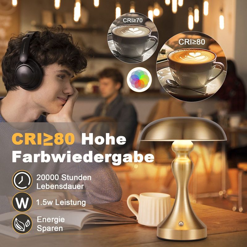 Glitzerlife Tischlampe Kabellos Nachttischlampe LED - Touch Dimmbar Retro Gold Bronze Lampe Mit USB Aufladbar Batterie Tischlampen Für Fensterbank Wohnzimmer_voghion.com