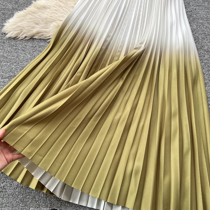 Dameklær Plisserte sommerfuglermer Gradient slipsjal Kort jakke Topp + Gradient plissert skjørt Todelt sett_voghion.com