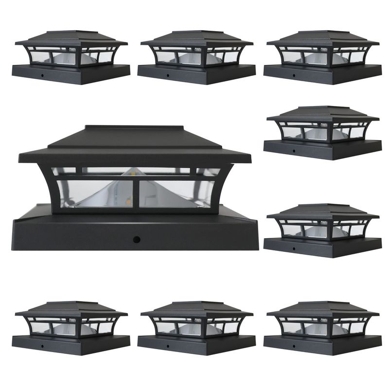 Pilar de iluminação solar LED para áreas externas - Luz quente/branca ajustável para postes de jardim, caminhos e portões (10 W, ABS IP65, modelo DC-101, pacote com 2)_voghion.com
