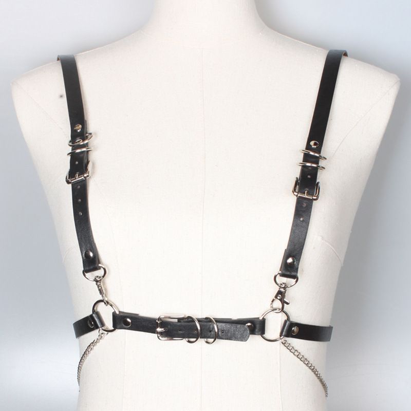 Cintura multiuso in pelle stile hip-hop punk alla moda con catena JK_voghion.com