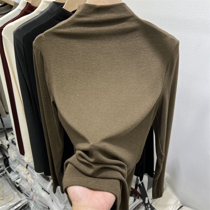 Maglia a collo alto a coste slim-fit – Strato base elasticizzato a maniche lunghe da donna | Versatile e valorizzante_voghion.com