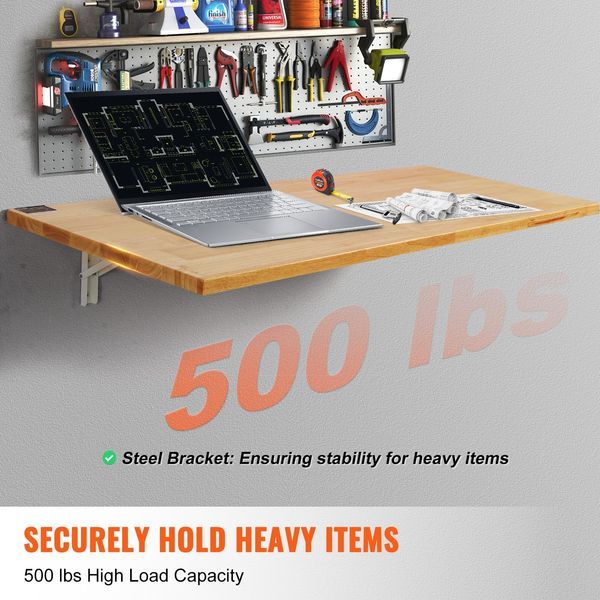 Wall Mounted Folding Table, 47.24' X 19.69' Wall Mount Drop Leaf Table, Wooden Floating Desk With Iron Bracket, Fold Down Desk For Small Spaces, Ho_voghion.com