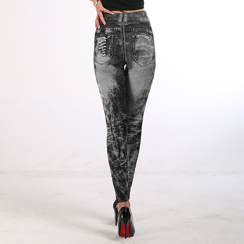Leggings imitation denim pour femmes, pantalons multicolores populaires à neuf points pour soulever les hanches_voghion.com