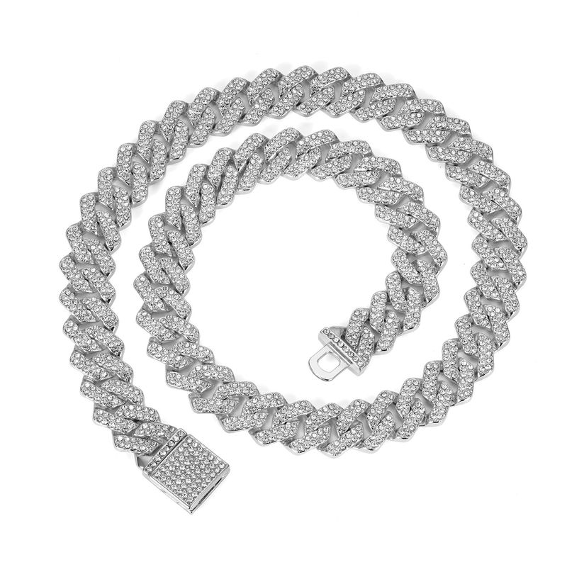 New 14mm Diamond Cuban Chain High Quality Zinc Alloy Necklace for Men and Women Hip Hop Bracelet_voghion.com