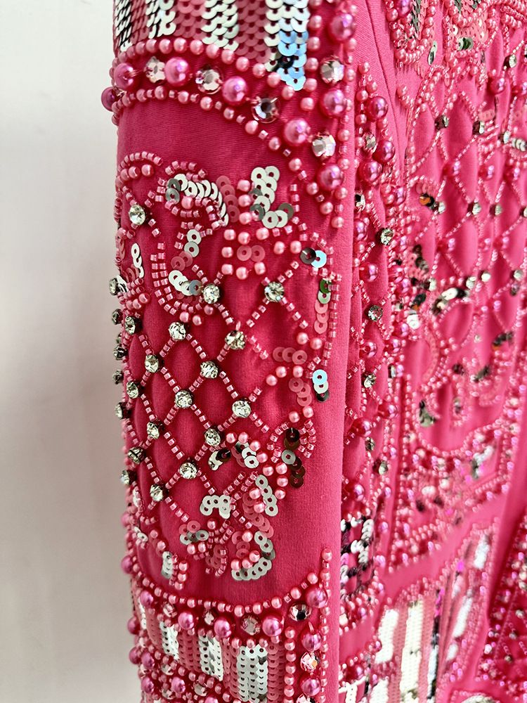 Abbigliamento da donna Autunno e inverno Abito stretto elastico con paillettes e perline di diamanti pesanti_voghion.com