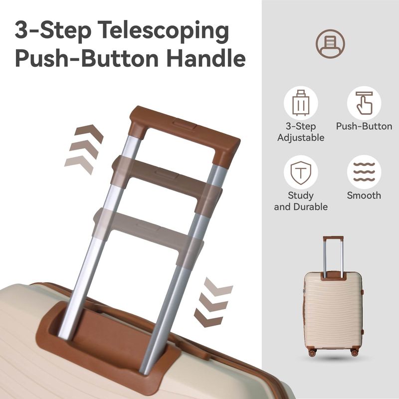 3-Piece Luggage Sets (20", 24", 28"), Suitcase With Wheels, Hardside Suitcase With Four Spinner Wheels And Scratch-Resistant Surface, Beige_voghion.com