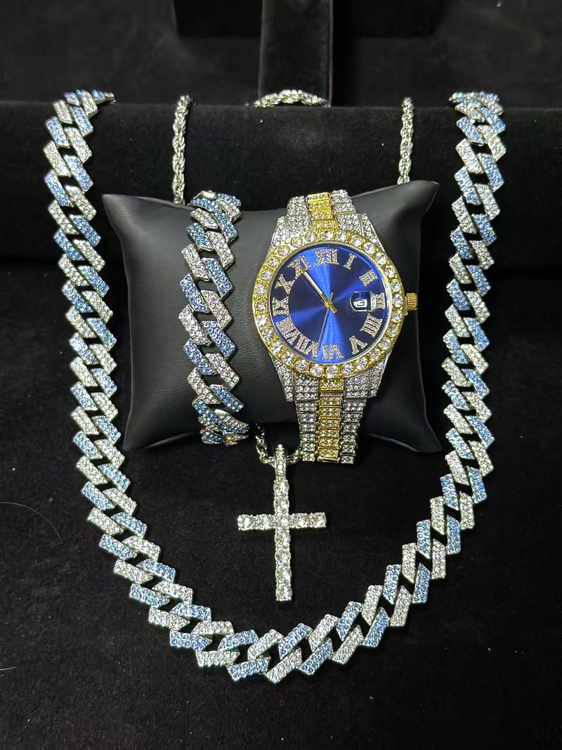 Stilvolles Quarzuhr-Set mit Diamantakzenten und passender Armband-Halsketten-Kombination – perfektes Geschenk für Männer und Frauen_voghion.com