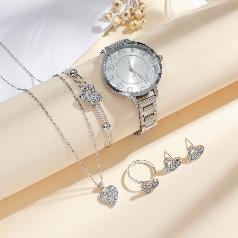 5 teile/satz Damen Sommer Neue Mode Frische Persönlichkeit Stahl Band Quarzuhr Set_voghion.com