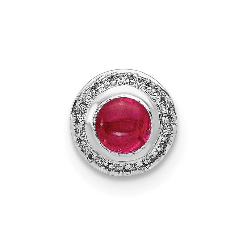 14k White Gold Diamond And Cabochon .38 Ruby Halo Chain Slide_voghion.com