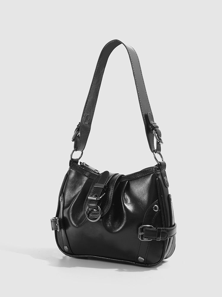 Borsa a tracolla Hobo alla moda per donna - Borsa a secchiello in morbida similpelle con chiusura a cerniera, elegante borsa a tracolla per outfit quotidiani. Borsa a mano e tracolla._voghion.com