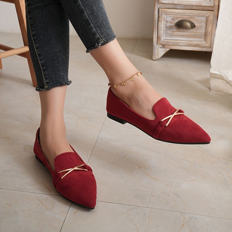 Flache Schuhe mit Metalldekor für Damen, lässige Schlupfschuhe mit spitzer Spitze, leichte und bequeme Schuhe_voghion.com