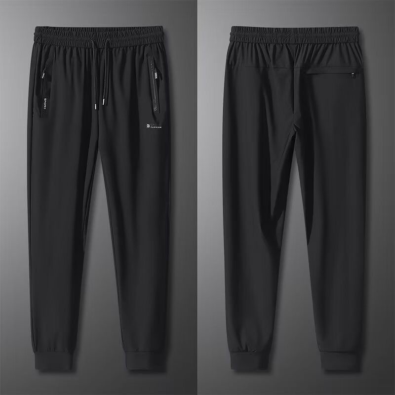 2024 Sommer dünne Eisseide heiß gestempelt einfache Sport lose große Klimaanlage lässig lange Hosen Herren_voghion.com