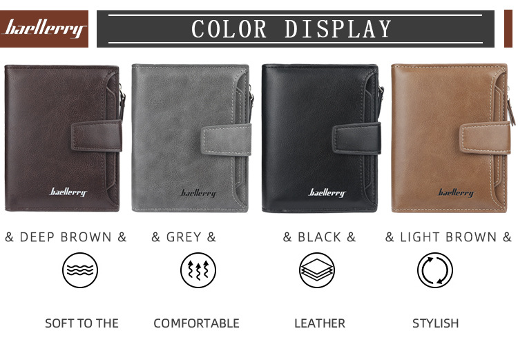 Baellerry Wallet Ανδρικό απλό κοντό πορτοφόλι Υψηλής ποιότητας κάθετη τσάντα ταυτότητας πολλαπλών καρτών Πορτοφόλι με φερμουάρ για κέρματα_voghion.com