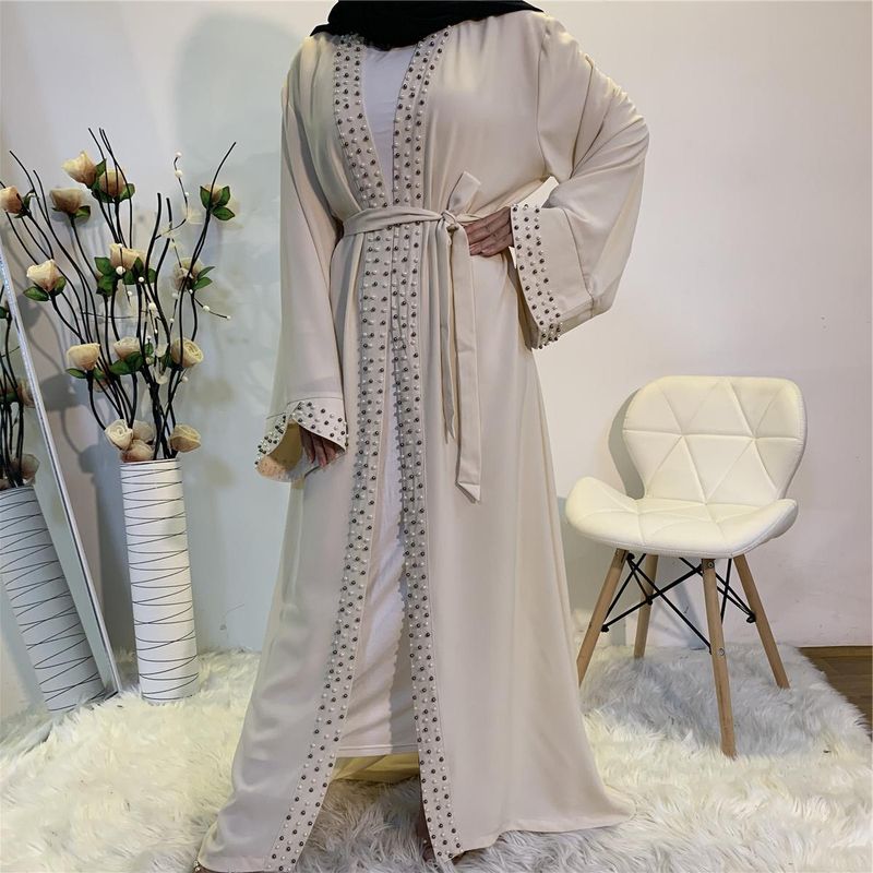 Neueste muslimische Abaya islamische Mode Frauen Perlen Kimono Robe bescheidenes Kleid lange elegante Strickjacken Kleidung vorne offen Abaya_voghion.com