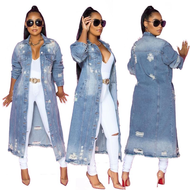 Langer Damen-Jeans-Trenchcoat mit Used-Details – Stylische Herbst-/Winterjacke in Blau, Dunkelblau & Hellblau – Größen S-XXL_voghion.com