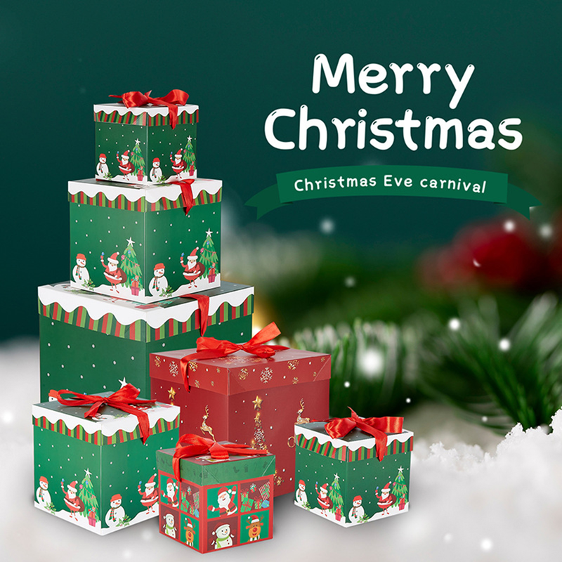 Goodfortune 3 peças caixa de natal dobrável cor brilhante estilo natal boneco de neve padrões gravata borboleta feliz natal caixa de presente para festival_voghion.com